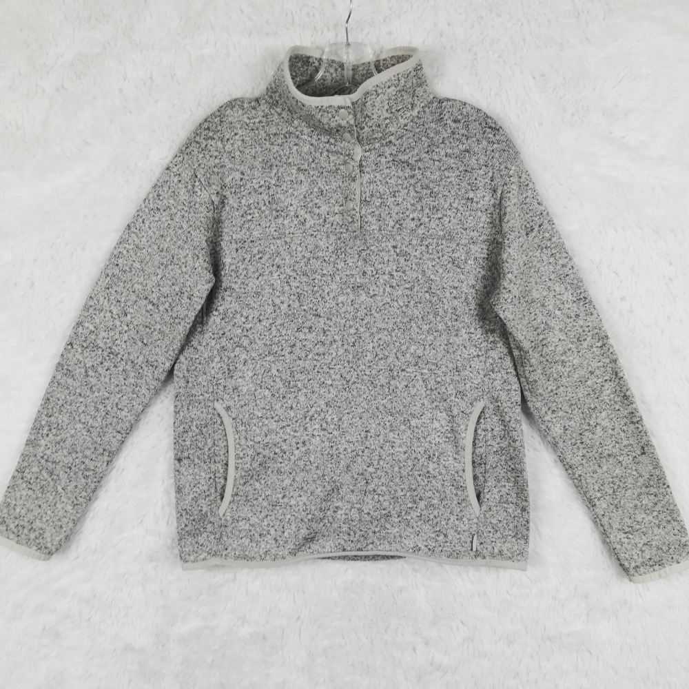 Eddie Bauer Sweater Womens Pullover  Snap Collared Pockets Knit Gray M